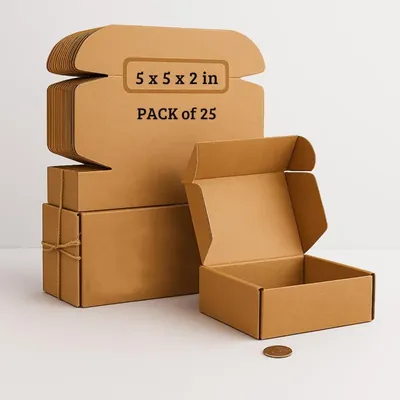 5 x 5 x 2 Inch 3 Ply Brown Flap Corrugated Packaging Box (Pack-25 Pcs)
