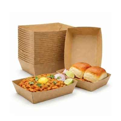 750 ml Disposable Brown Kraft Paper Food Boat Trays 500 Pcs, Leak-Resistant Trays for Parties