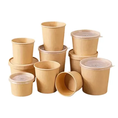 500 ml 400 GSM Tall Kraft Paper Containers with PET Lid (Pack-25 pcs)