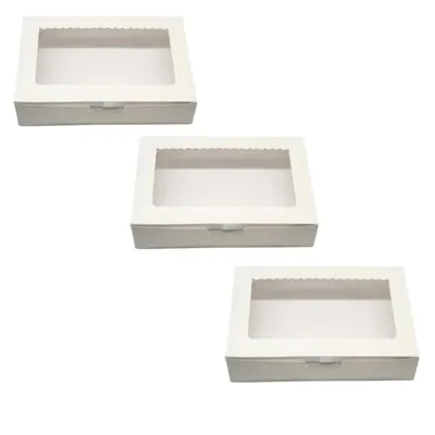 100 Pcs, 9 x 6 x 2 Inch 320 GSM Window Brownie Box for 6 Brownies, Ideal for Twin Brownies, Sliced Cakes, Bakery Takeaway