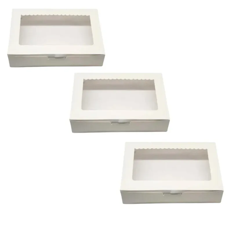 100 Pcs, 9 x 6 x 2 Inch 320 GSM Window Brownie Box for 6 Brownies, Ideal for Twin Brownies, Sliced Cakes, Bakery Takeaway