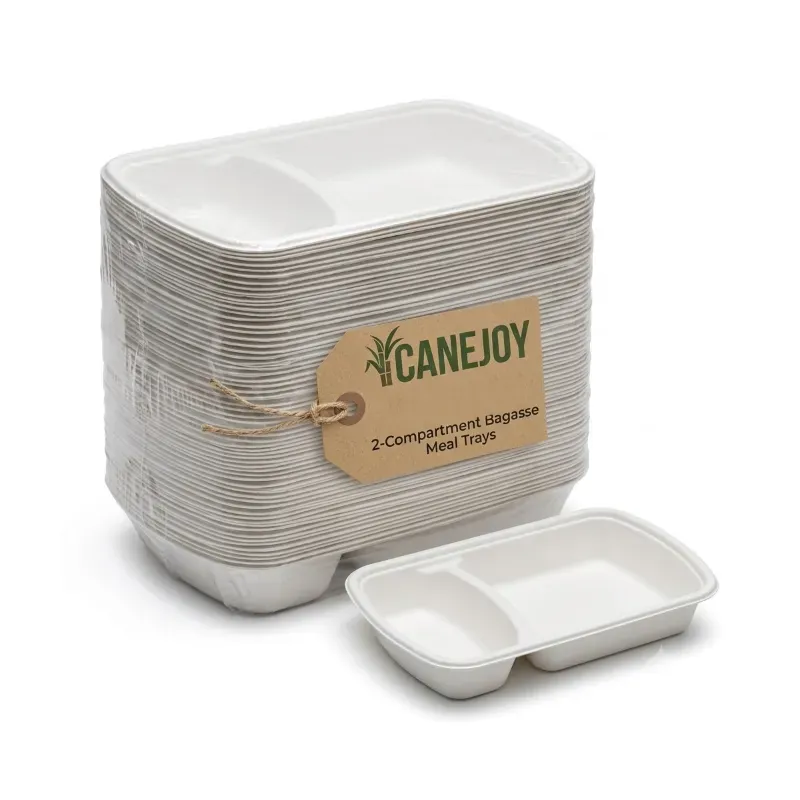 CANEJOY, 2 CP Sugarcane Bagasse Meal Tray Plate, Food Serving Partition Plate for Party, Canteen & Food Service (Pack-50 pcs)