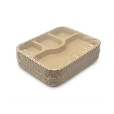 4 Compartment Biodegradable Meal Tray, Eco Friendly Food Plate for Parties, Catering & Family Events (Pack-500 pcs)