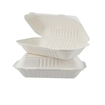 Premium 9 x 6 Inch Bagasse Clamshell Take Out Food Containers for Food Packaging and Takeaway (Pack-25 pcs)