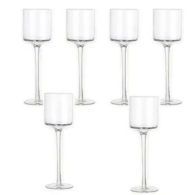 12 pieces Aqua Squirls 18 cm Clear Tea Lights Candle Holder, Long Stem Glass Table Centerpiece for Wedding, Event, Home