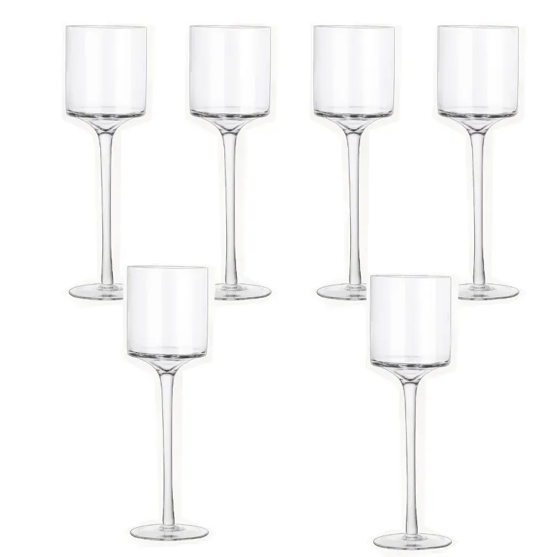 12 pieces Aqua Squirls 18 cm Clear Tea Lights Candle Holder, Long Stem Glass Table Centerpiece for Wedding, Event, Home
