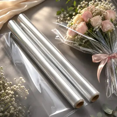Pack of 2 Clear Cellophane Roll 20 m x 70 cm Waterproof Hamper Gift Wrap with 3 Free Bows
