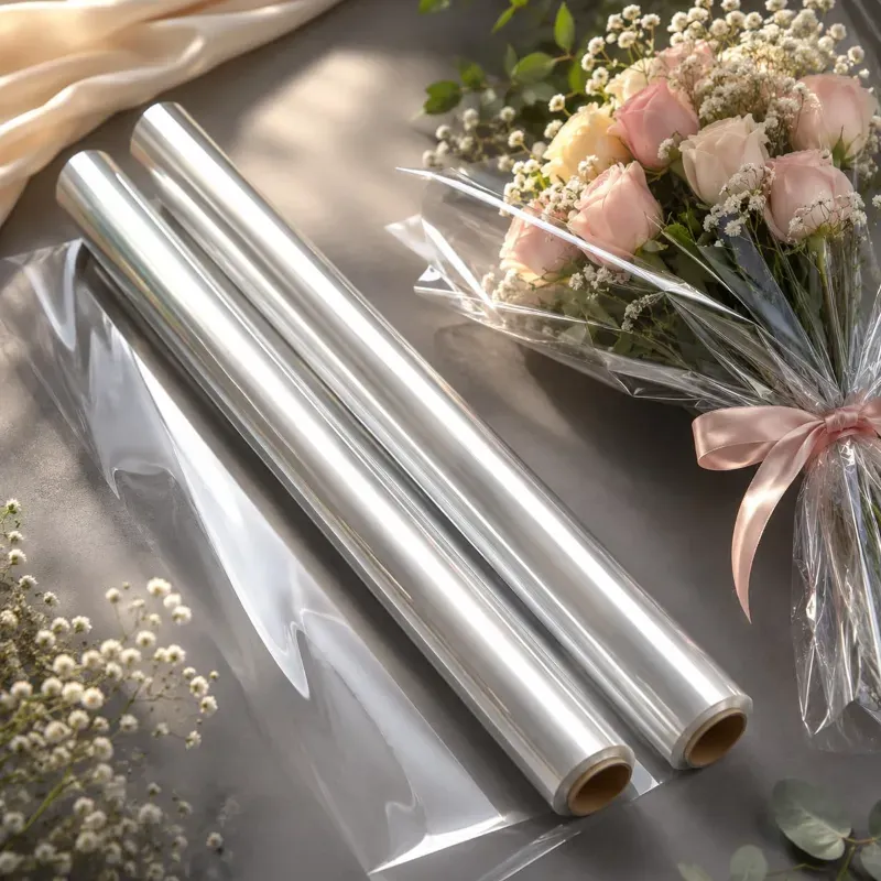 Pack of 2 Clear Cellophane Roll 20 m x 70 cm Waterproof Hamper Gift Wrap with 3 Free Bows