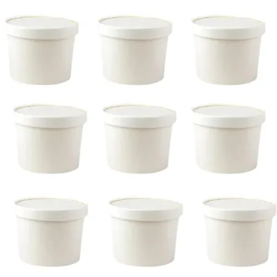 1000 Pcs, 350 ml White Disposable Paper Container with Lid for Salads, Soups, Desserts