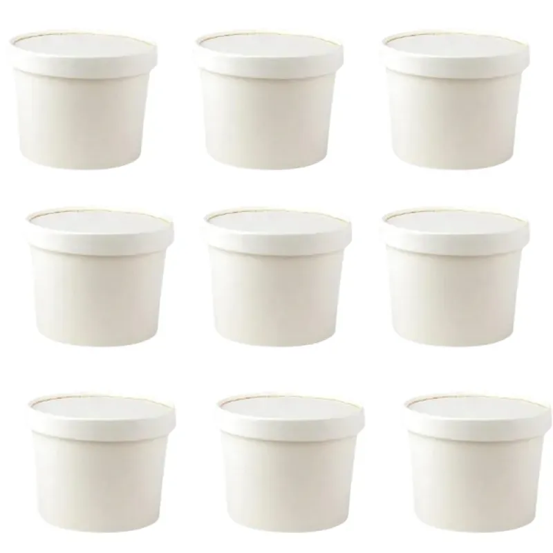 1000 Pcs, 350 ml White Disposable Paper Container with Lid for Salads, Soups, Desserts