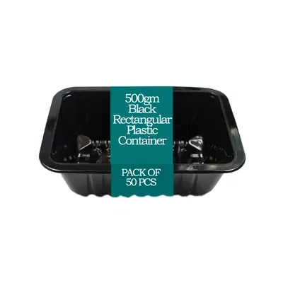 500 g Black Rectangular Plastic Container for Soan-papdi, Sweet, Meat Packaging (Pack-50 pcs)