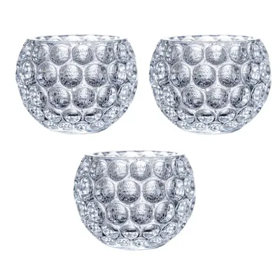 GGG-0115 Crystal Candle Holder 8 x 12 x 9 cm, Convex Shape, Transparent Glass Tealight Holder 24 Pieces