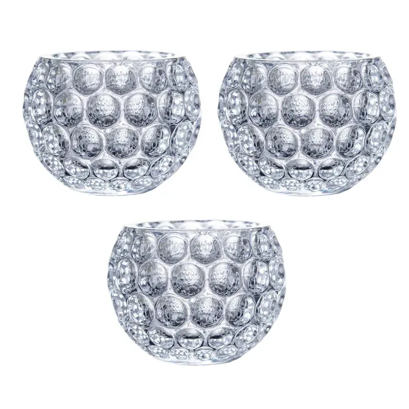 GGG-0115 Crystal Candle Holder 8 x 12 x 9 cm, Convex Shape, Transparent Glass Tealight Holder 24 Pieces
