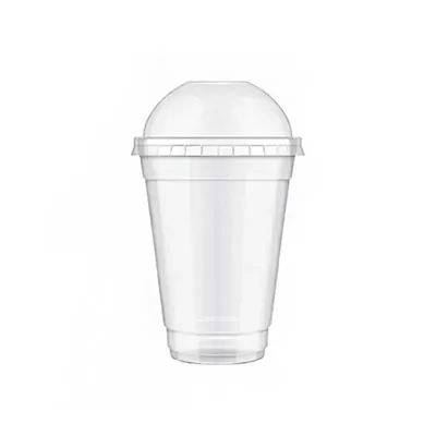 HORECA DISPOSABLE 350 ml Deluxe Clear PET Glass with Dome Lids, Crystal Transparent Disposable Glass for Iced Coffee, Smoothies (Pack of 100)
