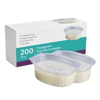 200 Pcs, 35 ml (1.2 oz) Mini Plastic Dip Sauce Cups with Attached Hinged Lids, Clear Disposable Portion Containers