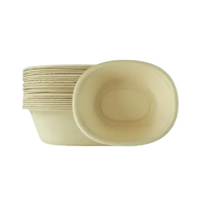 PAAVAN 250 ml Disposable Bagasse Bowls Oval Shape for Serving Snacks & Dinner, Wedding and Party (Pack-50 Pcs)