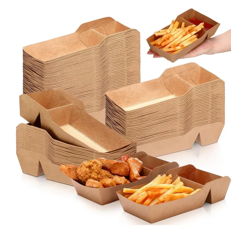 100 Pcs, Disposable 2 Compartment Food Tray Taco Holders, Ideal for Hot Dog, Nacho, Snack, French Fries