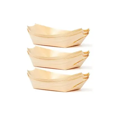 5 Inch Pinewood Boat Serving Tray Disposable Eco-Friendly Wooden Appetizer Boat for Snacks, Sushi, Starters, Desserts (Pack-50 pcs)