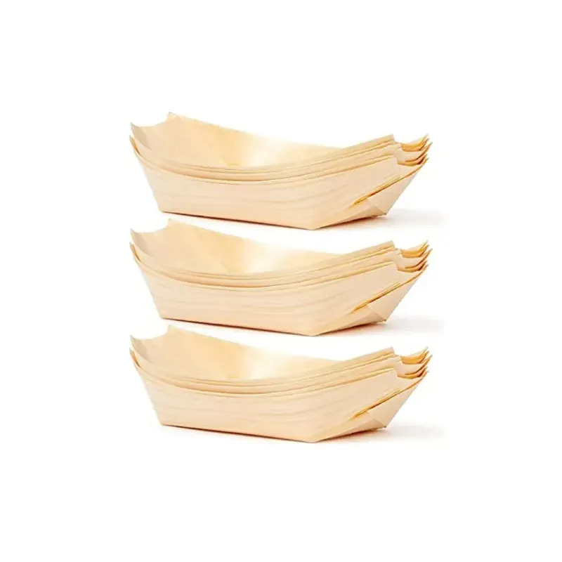5 Inch Pinewood Boat Serving Tray Disposable Eco-Friendly Wooden Appetizer Boat for Snacks, Sushi, Starters, Desserts (Pack-50 pcs)