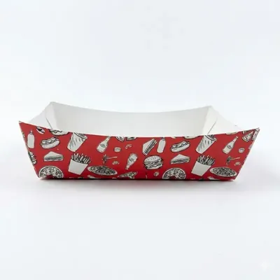 Designer Printed Paper Food Boat Trays, Disposable Food Trays, Paper Containers for Carnivals, Food Trucks, and Parties (Pack-100 Pcs)