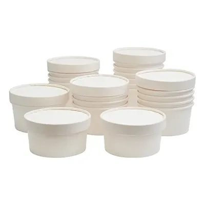 1000 Pcs, 250 ml White Disposable Paper Container with Lid for Salads, Soups, Desserts