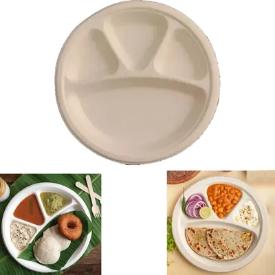 25 Pcs, 11 Inch 4-Section Sugarcane Bagasse Plates for Outdoor and Indoor Events