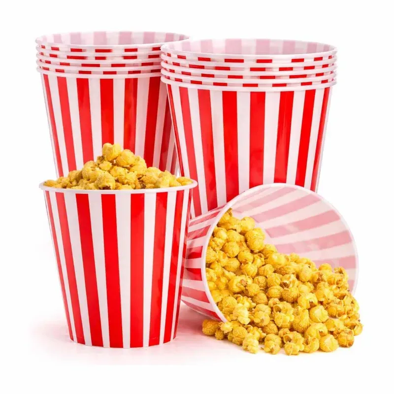 50oz Printed Paper Popcorn Tubs, Movie Theater Style Disposable Popcorn Buckets for Parties & Events (Pack-50 Pcs)
