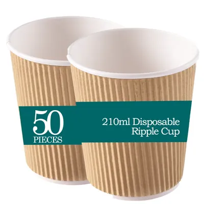 50 Pcs, 210 ml Disposable Ripple Cup for Tea, Coffee, Soup