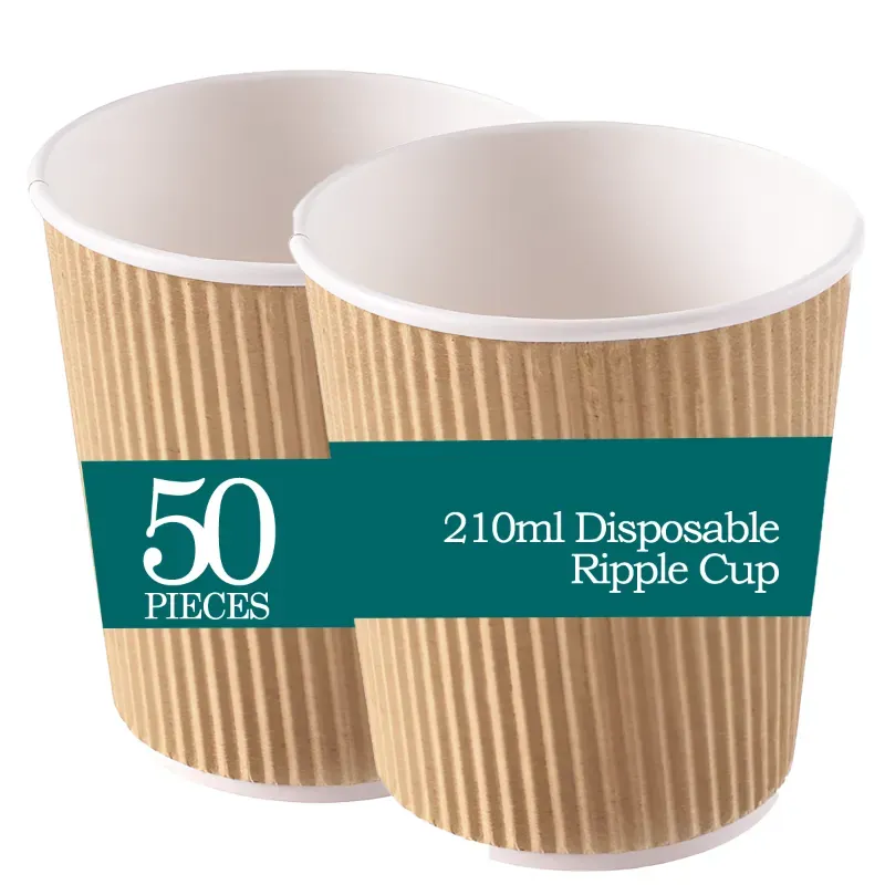 50 Pcs, 210 ml Disposable Ripple Cup for Tea, Coffee, Soup