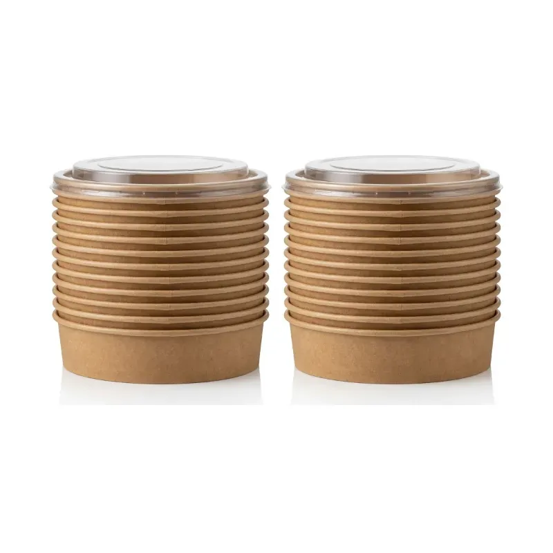 1000 ml, Disposable Kraft Paper Flat Salad Bowl with Lid, 300 GSM & 148 mm Dia for Picnic, Travel, Food Truck (Pack-500 pcs)