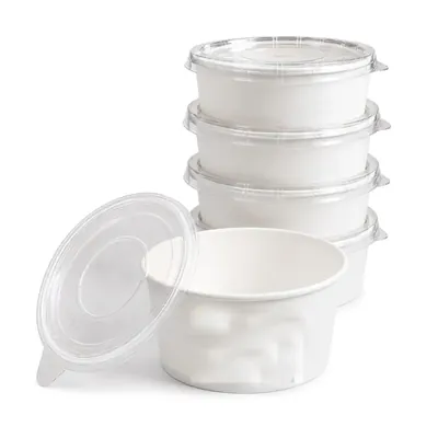 500 ml Disposable White Kraft Paper Bowl with PET Lid 500 Pcs, Leak-Proof Food Containers for Both Hot & Cold Food