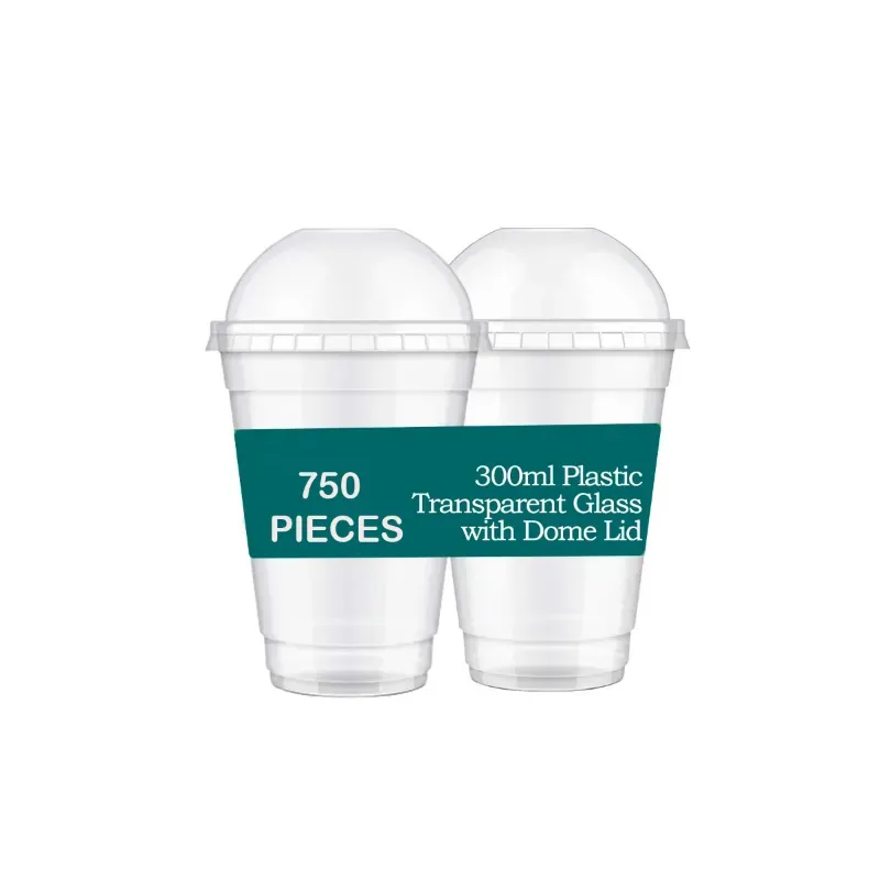 750pcs, 300 ml Clear Plastic Glass with Dome Lids for Iced Coffee, Soda, Smoothies and Shakes