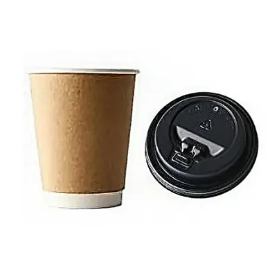 240 ml Disposable Double Wall Paper Cup with Lid For Coffee and Beverages (Pack-50 Pcs)