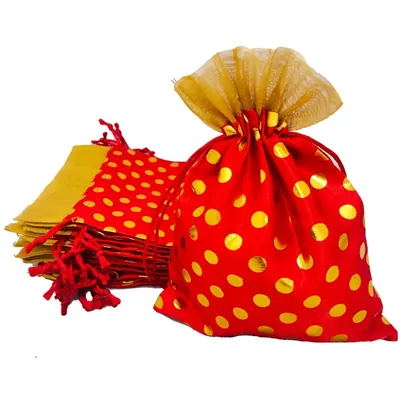 POCHEON 18 x 24 cm Paisley Print Drawstring Bags for Gift Packaging (Pack of 10)