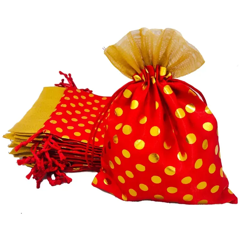 POCHEON 18 x 24 cm Paisley Print Drawstring Bags for Gift Packaging (Pack of 10)