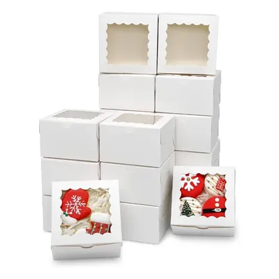 100 Pcs, 5 x 5 x 2 Inch 320 GSM Duplex Cake Box for Cookies, Pastries, Mini Cakes, Donuts, Pie Slices