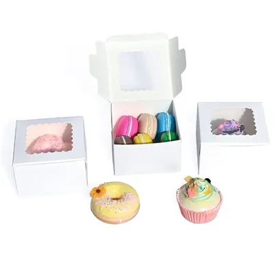 100 Pcs, 4 x 4 x 3 Inch 320 GSM Duplex Cake Box for Cookies, Pastries, Mini Cakes, Donuts, Pie Slices