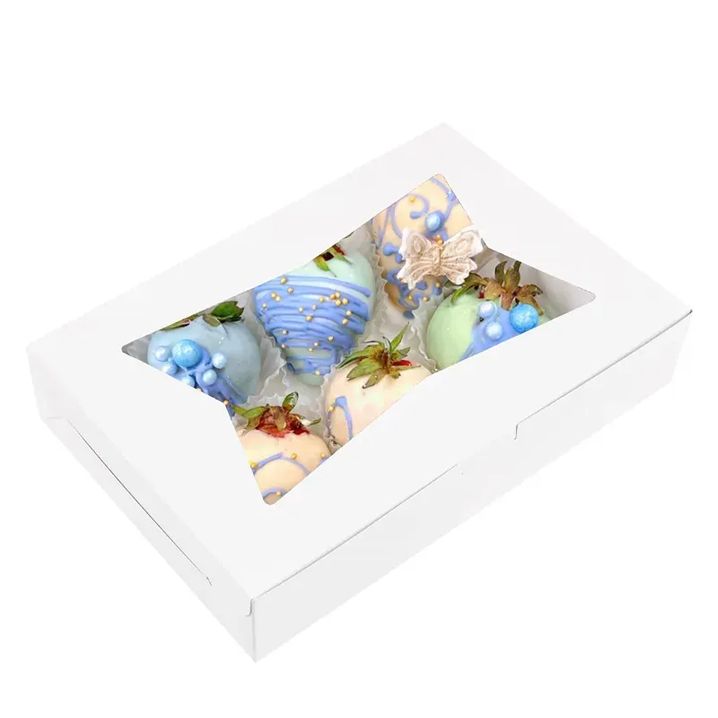100 Pcs, 9 x 6 x 3 Inch 320 GSM Duplex Cake Box for Cookies, Pastries, Mini Cakes, Donuts, Pie Slices