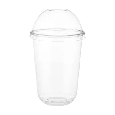 HORECA DISPOSABLE Eco 350 ml Pack of 100 Cold Drink Serving Transparent Clear Crack Resistant Plastic Glass with Dome Lids