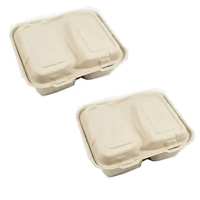 Chuk 50:50 Biodegradable Delivery Container with Lid 500pcs, Sugarcane Bagasse Takeout Box for Parties Family Events