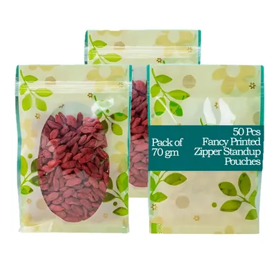 POCHEON ® 50 Pcs Fancy Printed Food grade Storage Standup Standee Pouches with Zipper (Capacity-70 g)