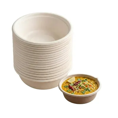 CANEJOY 180 ml Bagasse Bowls, White Eco-Friendly Multipurpose Small Disposable Bowls for Snacks, Curries & Desserts (Pack-50 pcs)