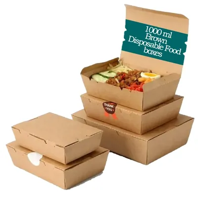POCHEON ® 50 pcs 1000 ml Disposable Kraft Paper Boxes (Color-Brown)