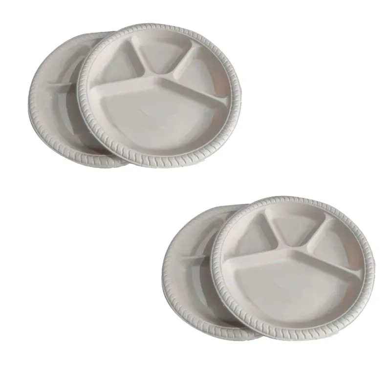 4 Compartment Cornstarch Round Plates, Biodegradable Food Serving Plate for Catering, Restaurant (Pack-50 pcs)