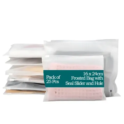 16 x 24 cm Frosted Bag with Seal Slider and Hole for Fruits, Vegetables and Apparel Packing (Pack-25 pcs)