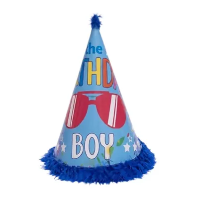 Pack of 1000 Pcs (100 Packs x 10) Colourful Blue Party Themed Fur Birthday Caps for Party Celebration with Elastic Strap