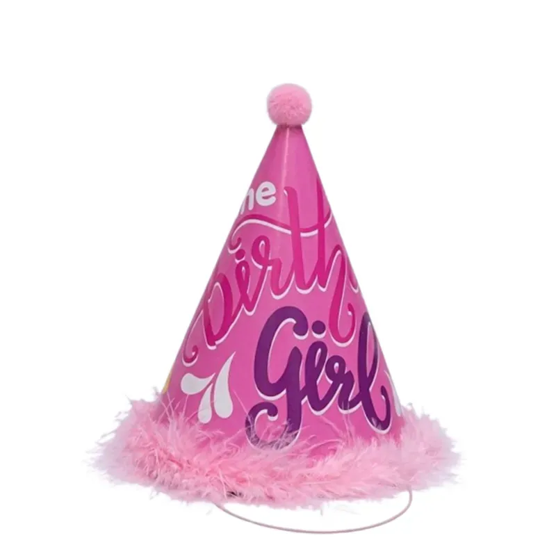 Pack of 1000 Pcs (100 Packs x 10) Colourful Pink Party Themed Fur Birthday Caps for Party Celebration with Elastic Strap