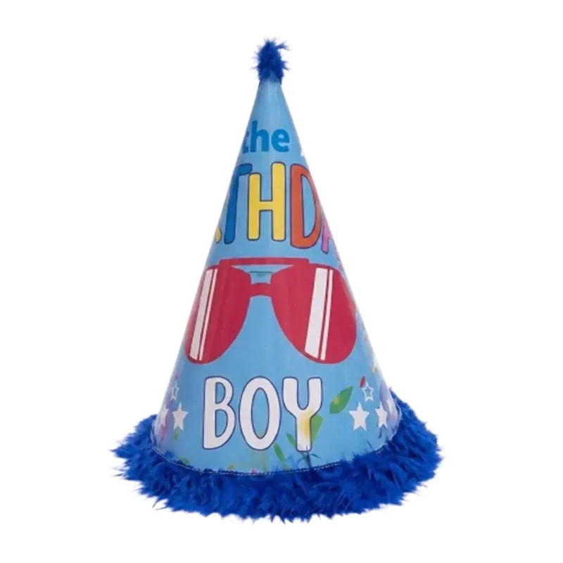 Pack of 1500 Pcs (150 Packs x 10) Colourful Blue Party Themed Fur Birthday Caps for Party Celebration with Elastic Strap