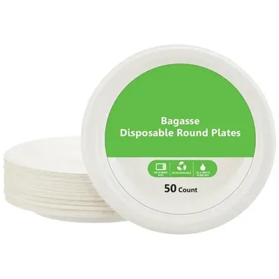 10 Inch Bagasse Round Plates, Biodegradable Microwave Safe, Disposable Party Dinnerware 1200 Pcs