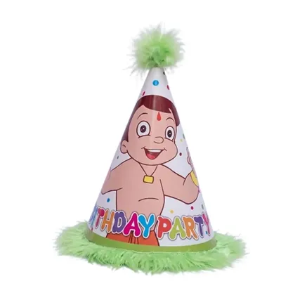 Pack of 500 Pcs (50 Packs x 10) Green Chhota Bheem Themed Fur Birthday Caps for Party Celebration with Elastic Strap